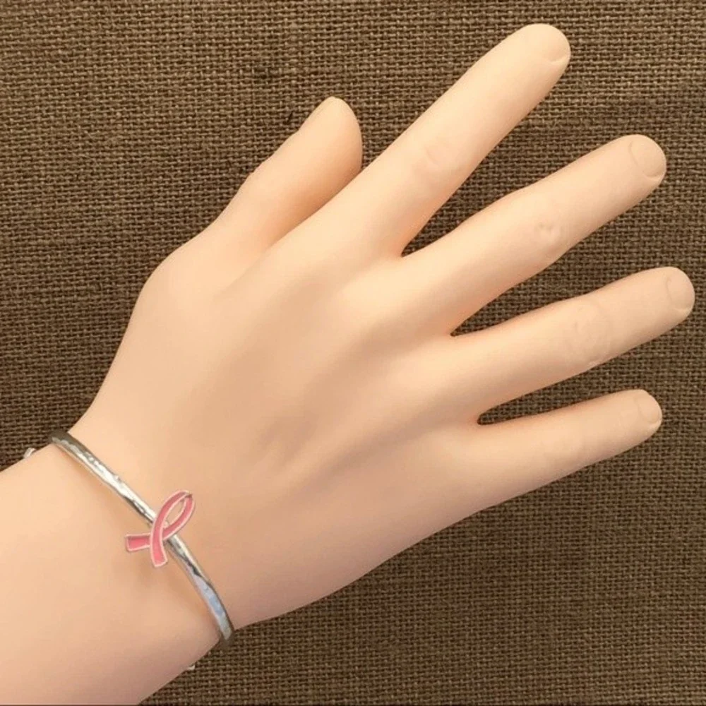 🌼 Pink Ribbon Breast Cancer Silver Stretch Bracelet